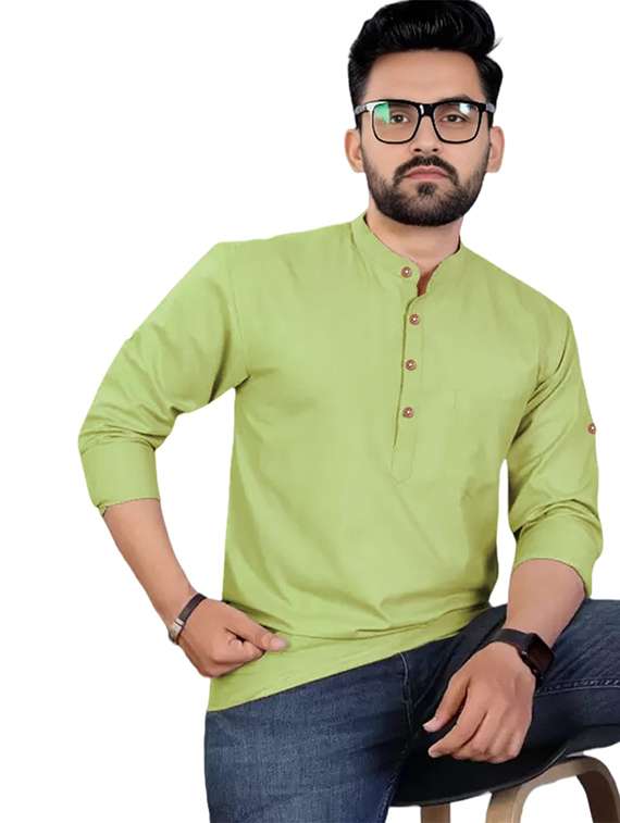 men solid mandarin neck short kurta