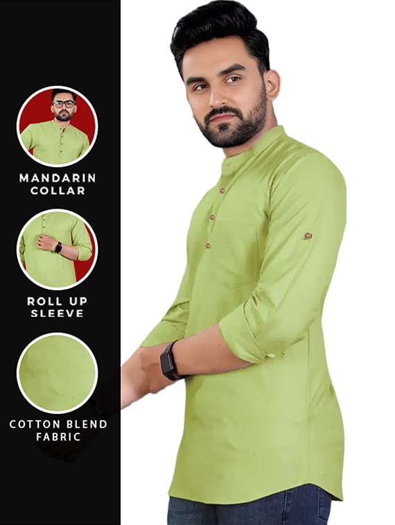 men solid mandarin neck short kurta - 22325296 -  Standard Image - 3