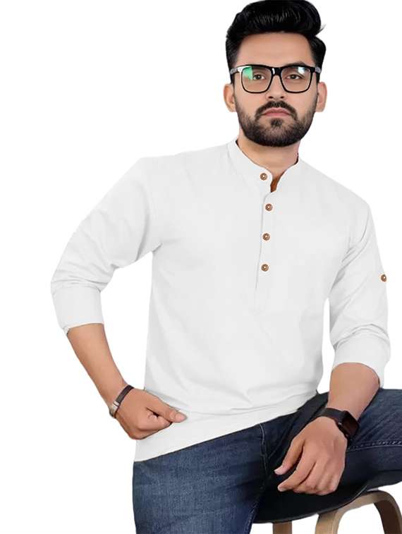 men solid mandarin neck short kurta