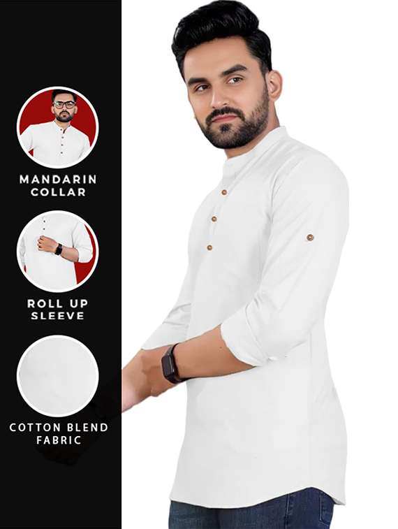 men solid mandarin neck short kurta - 22325299 -  Standard Image - 3