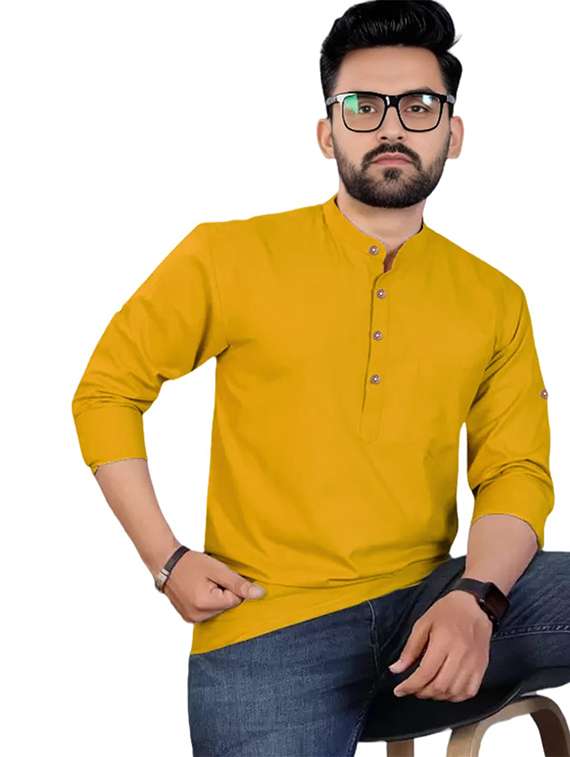 men solid mandarin neck short kurta