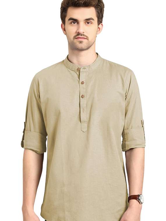 men solid mandarin neck short kurta