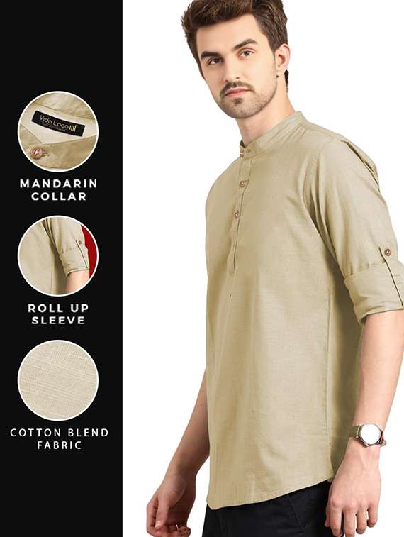 men solid mandarin neck short kurta - 22325301 -  Standard Image - 3