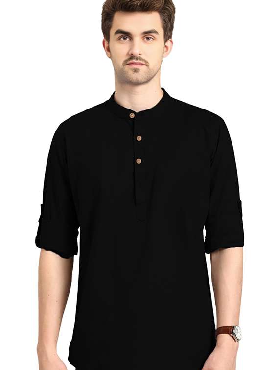men solid mandarin neck short kurta