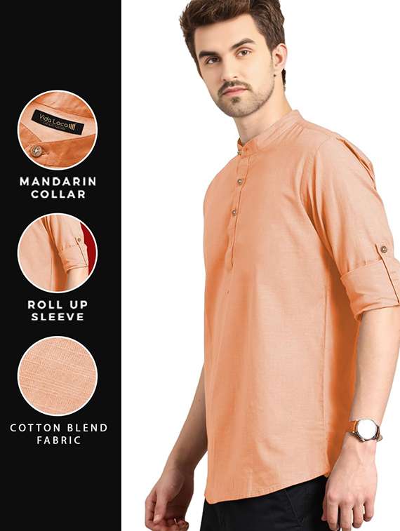 men solid mandarin neck short kurta - 22325307 -  Standard Image - 3