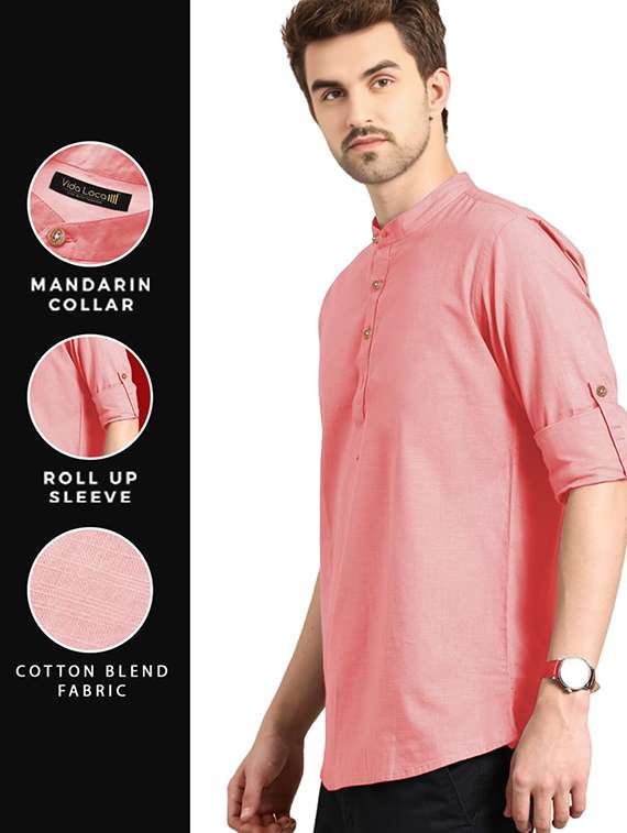 men solid mandarin neck short kurta