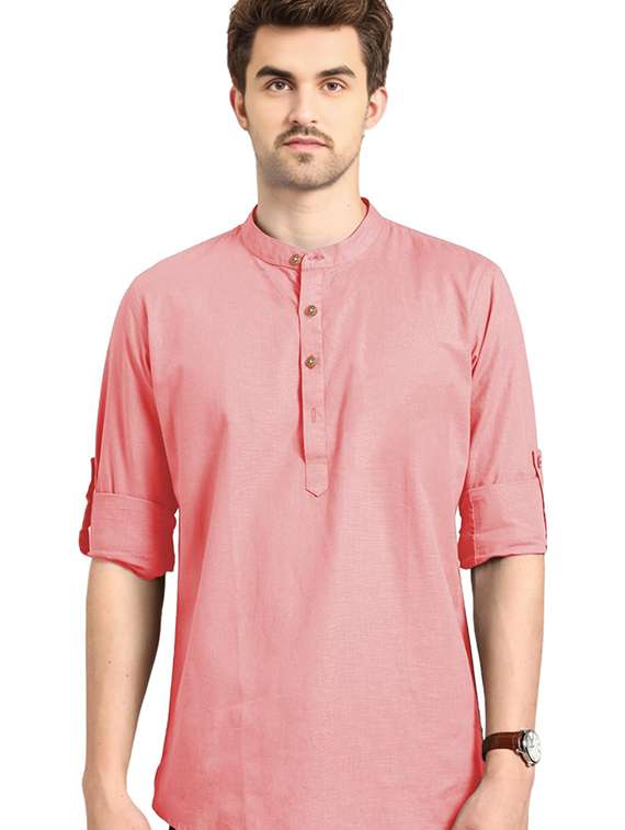 men solid mandarin neck short kurta