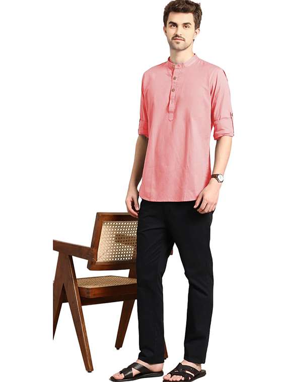 men solid mandarin neck short kurta - 22325308 -  Standard Image - 3