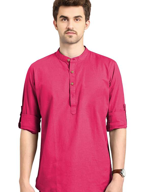 men solid mandarin neck short kurta