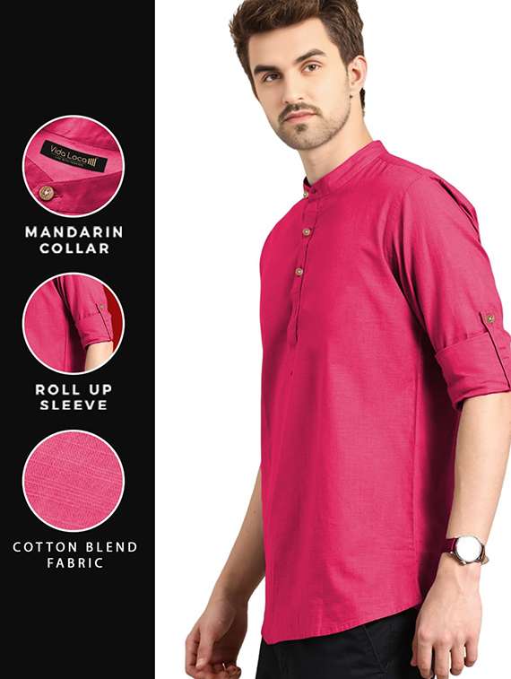 men solid mandarin neck short kurta - 22325309 -  Standard Image - 3