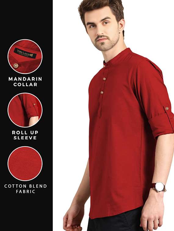 men solid mandarin neck short kurta - 22325311 -  Standard Image - 3