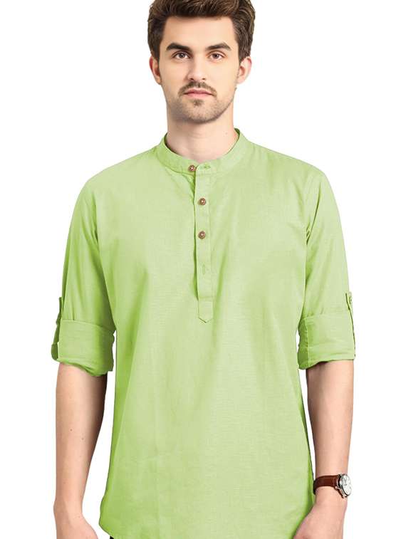 men solid mandarin neck short kurta