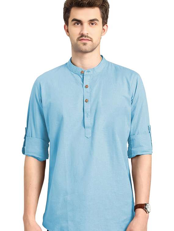 men solid mandarin neck short kurta