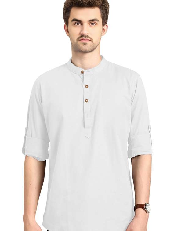 men solid mandarin neck short kurta