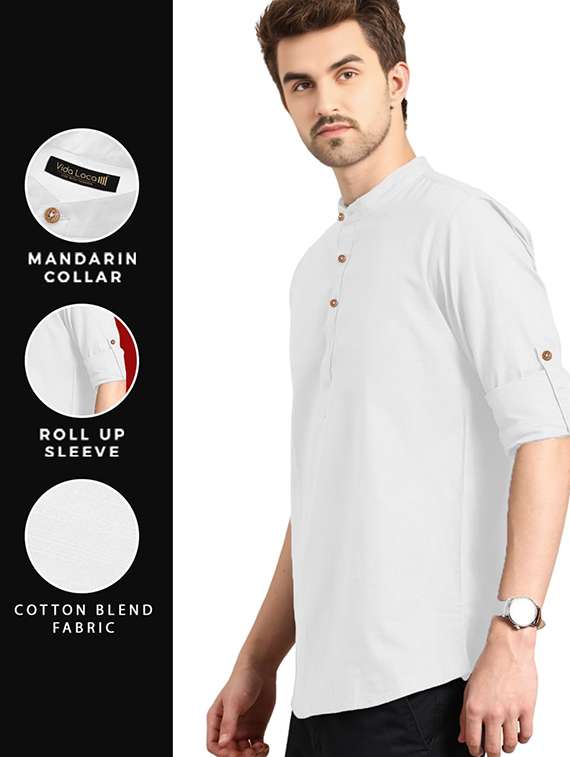 men solid mandarin neck short kurta - 22325316 -  Standard Image - 3
