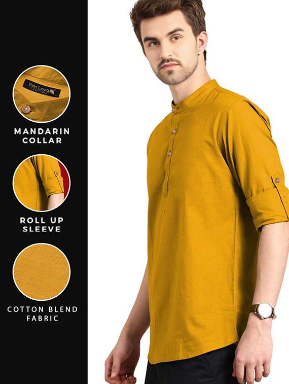 men solid mandarin neck short kurta - 22325317 -  Standard Image - 3