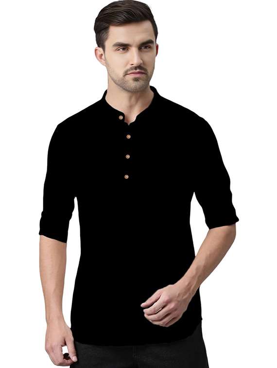 men solid mandarin neck short kurta