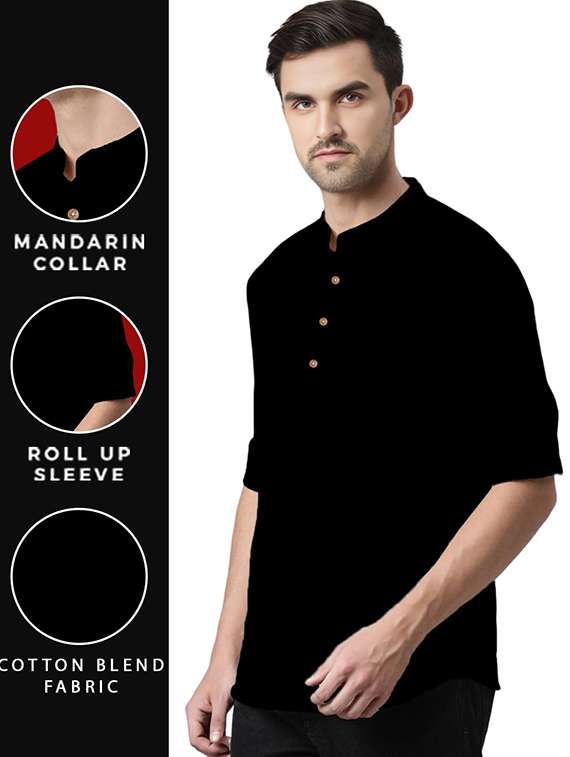 men solid mandarin neck short kurta - 22325319 -  Standard Image - 3