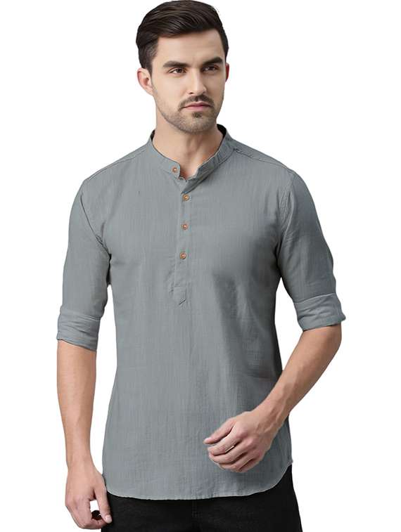 men solid mandarin neck short kurta