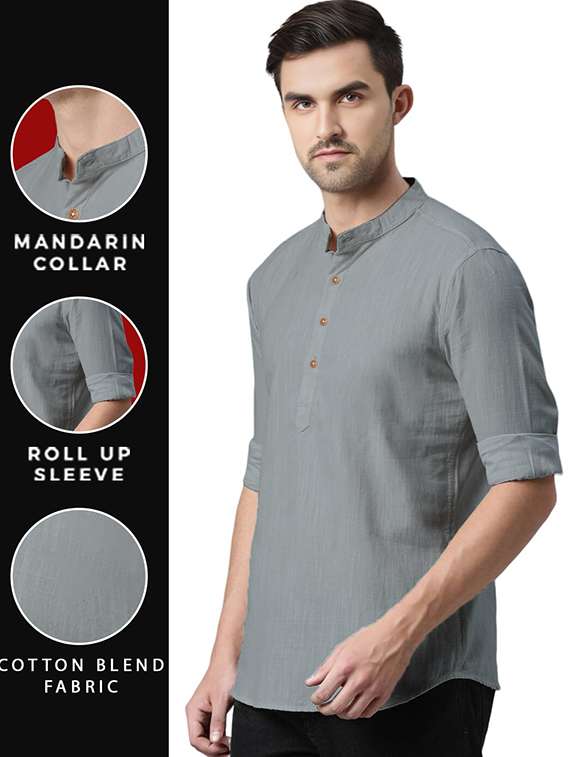 men solid mandarin neck short kurta - 22325321 -  Standard Image - 3