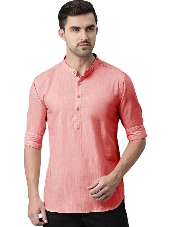men solid mandarin neck short kurta