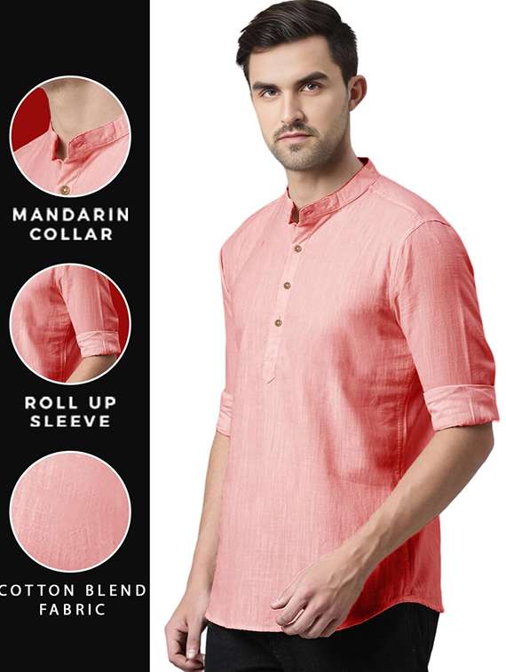 men solid mandarin neck short kurta - 22325325 -  Standard Image - 3