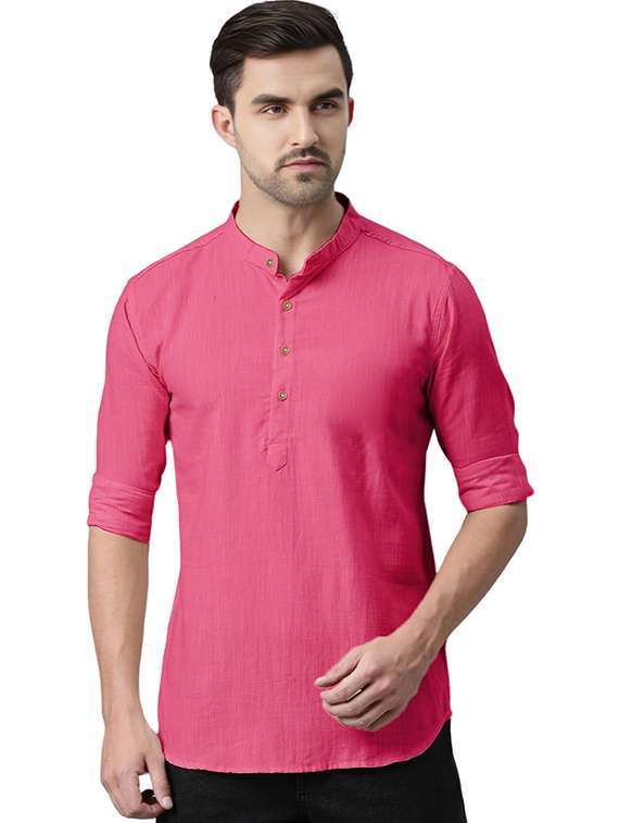 men solid mandarin neck short kurta