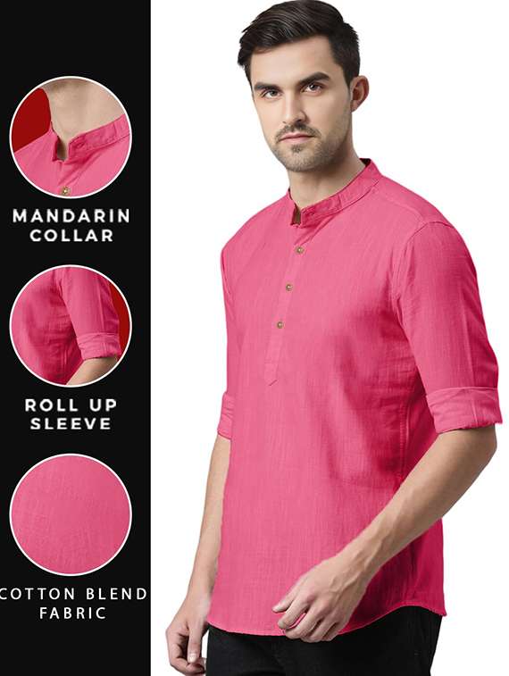 men solid mandarin neck short kurta - 22325326 -  Standard Image - 3