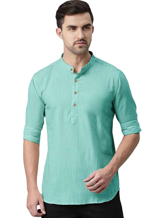 men solid mandarin neck short kurta