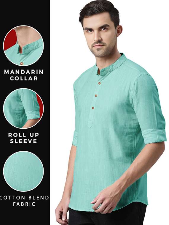 men solid mandarin neck short kurta - 22325327 -  Standard Image - 3