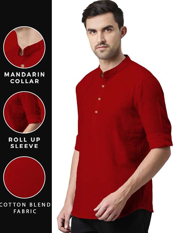 Men Solid Mandarin Neck Short Kurta - 22325328 -  Standard Image - 3