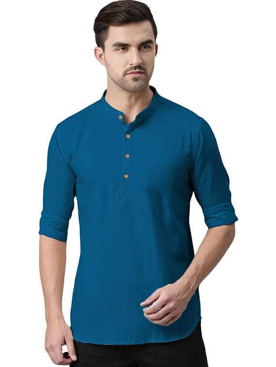 men solid mandarin neck short kurta