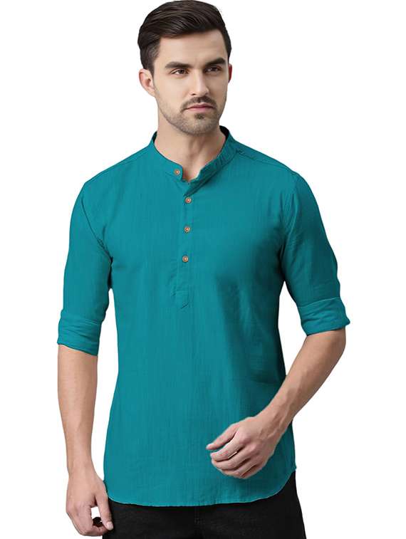 men solid mandarin neck short kurta