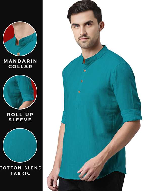 Men Solid Mandarin Neck Short Kurta - 22325332 -  Standard Image - 3