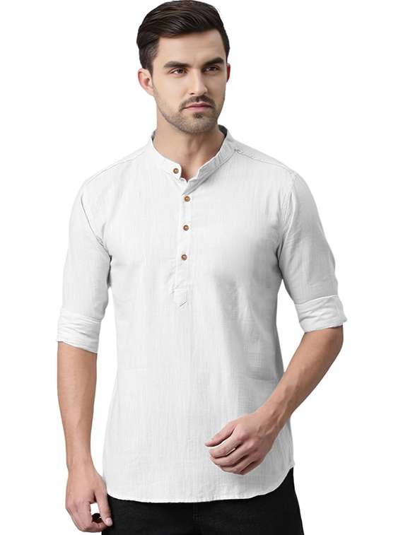 men solid mandarin neck short kurta