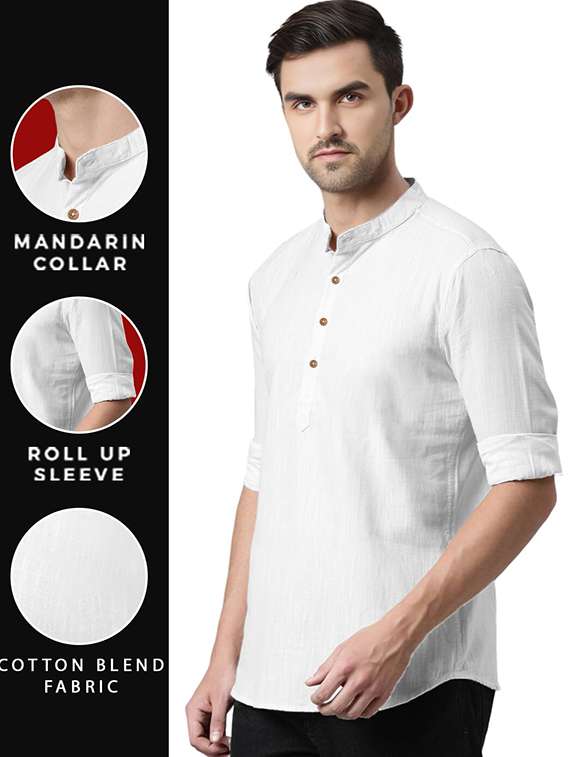 men solid mandarin neck short kurta - 22325333 -  Standard Image - 3