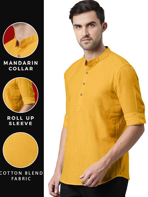men solid mandarin neck short kurta - 22325334 -  Standard Image - 3