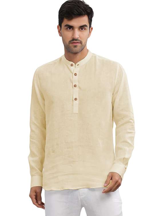 men solid mandarin neck short kurta