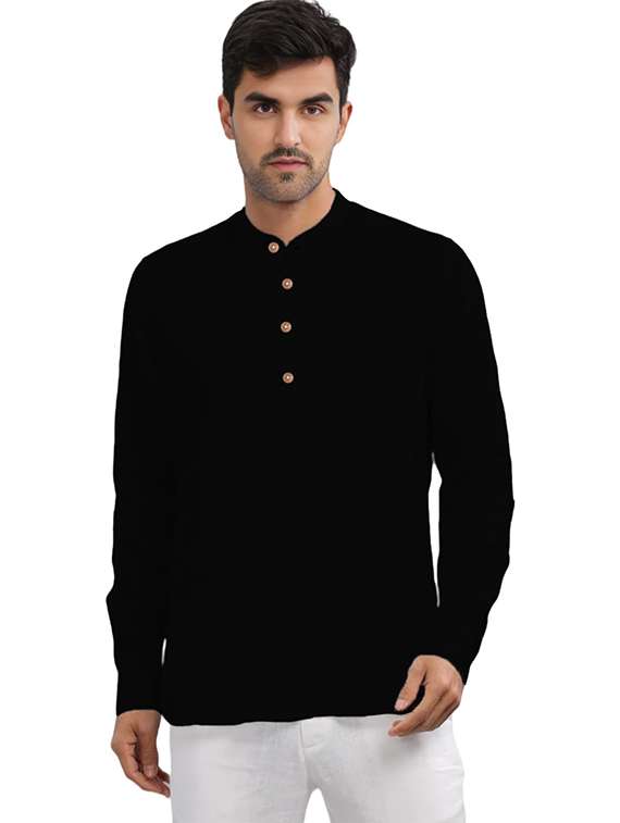 men solid mandarin neck short kurta