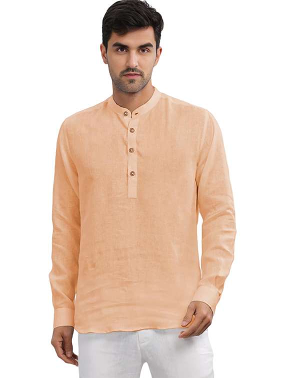 men solid mandarin neck short kurta