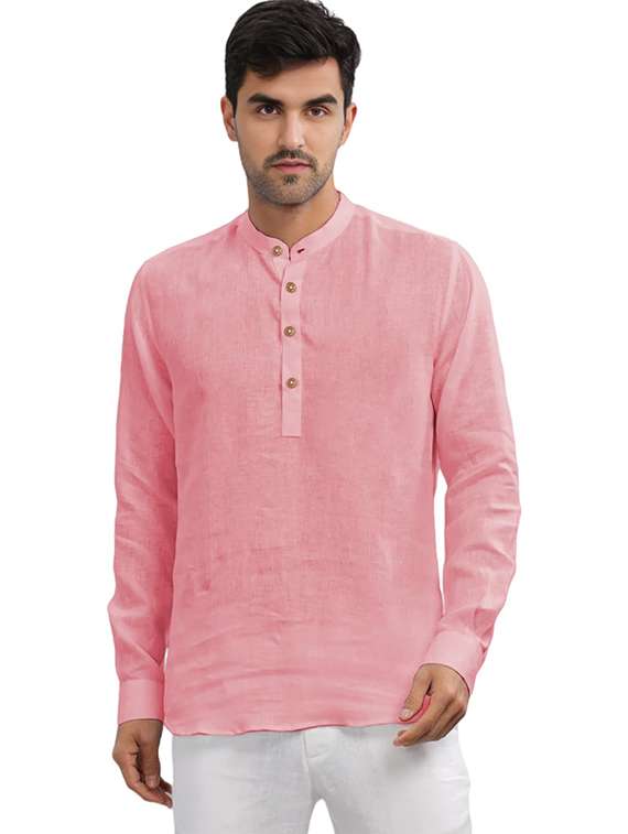 men solid mandarin neck short kurta