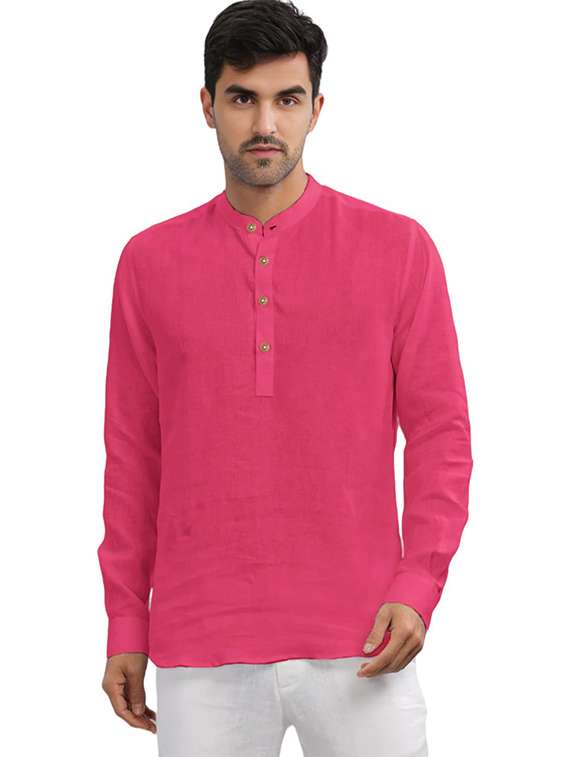 men solid mandarin neck short kurta