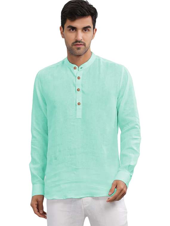 men solid mandarin neck short kurta