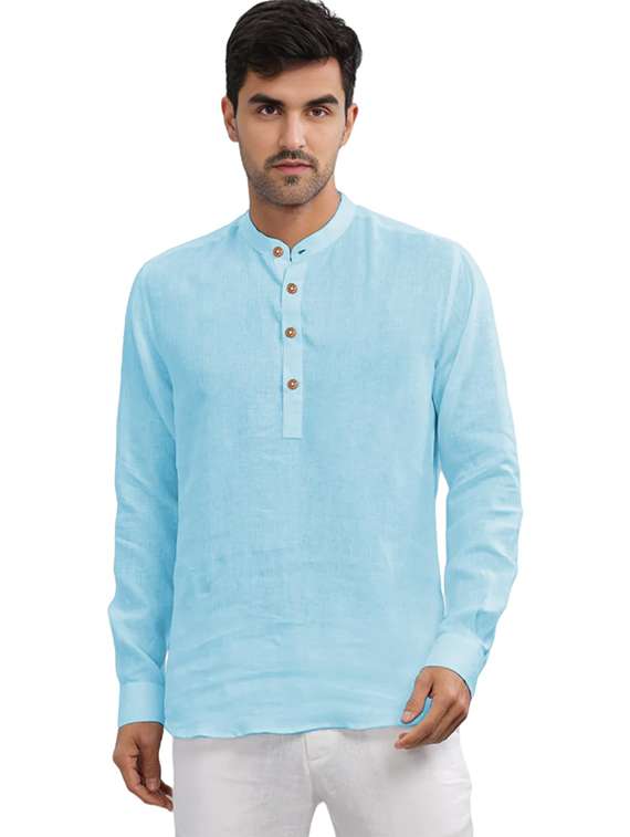 men solid mandarin neck short kurta