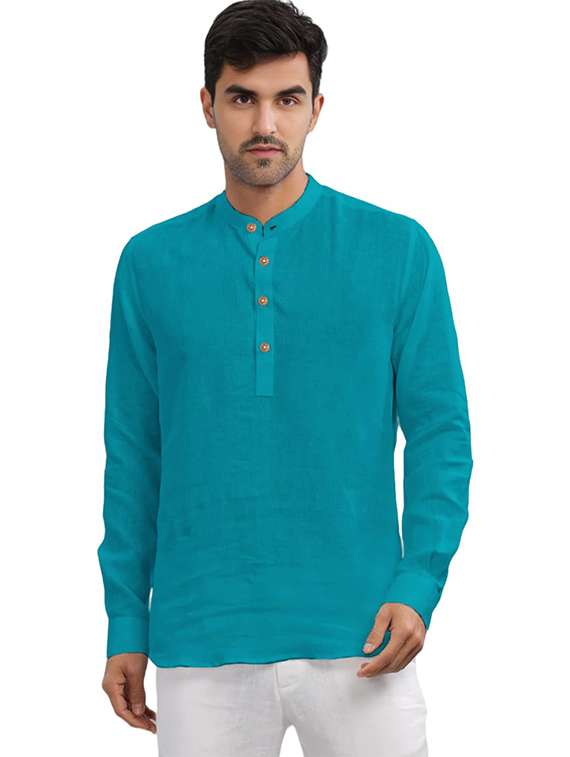 men solid mandarin neck short kurta