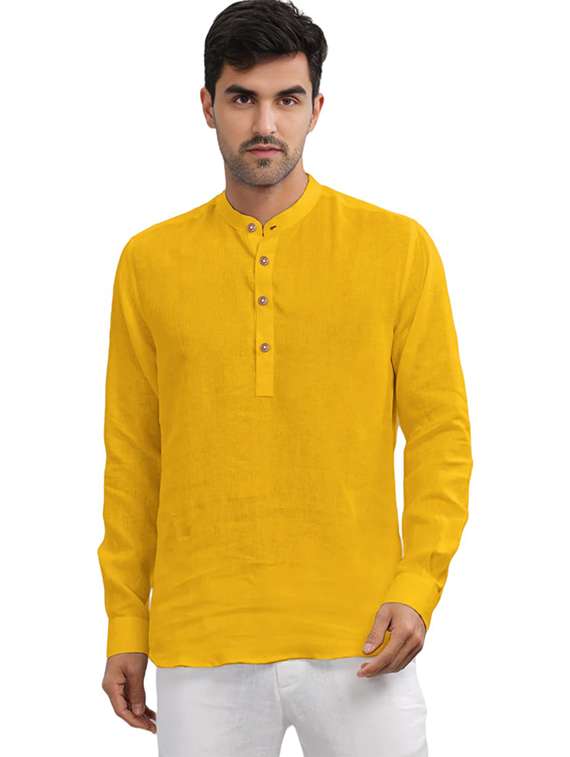 men solid mandarin neck short kurta