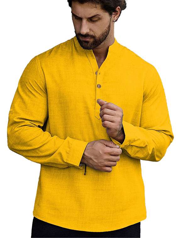 men solid mandarin neck short kurta