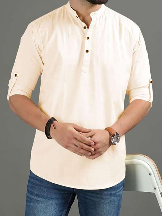 men solid mandarin neck short kurta