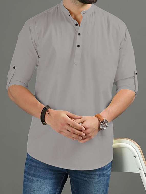 men solid mandarin neck short kurta