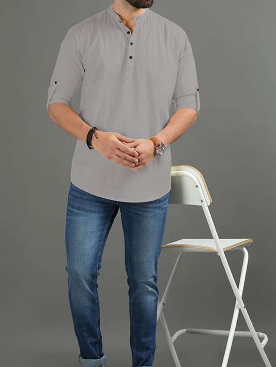 men solid mandarin neck short kurta - 22325404 -  Standard Image - 3